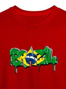 Camiseta Masculina Brasil Bandeira Cores - Vermelho - Visão 1