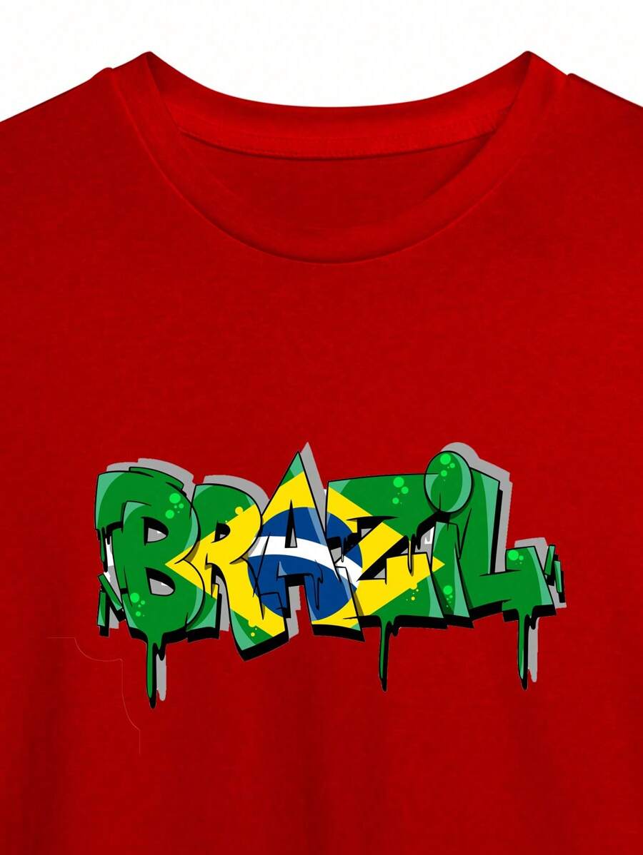 Camiseta Masculina Brasil Bandeira Cores - Vermelho - Visão 1