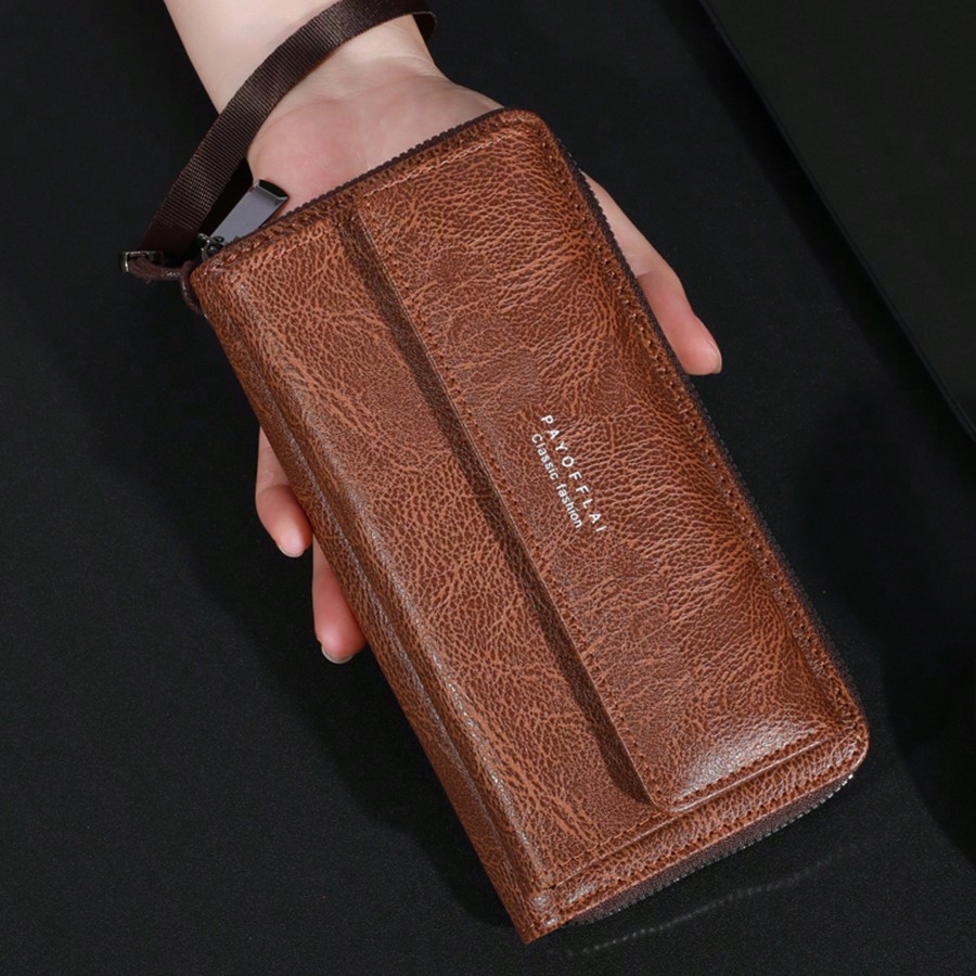 Men's Business Wallet Double Layer PU Leather Buckle Men's Bank Card Clip Zipper Wallet Wallets Wrist Wallet Essentials Items Big Wallet For Men Wallet Purse Wallet Long Wallet Wristlet Wallet