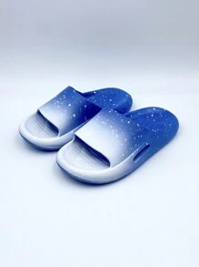 1 par de chanclas de color degradado para niños, resistentes al deslizamiento y al desgaste, aptas para interiores/exteriores, hogar, baño, verano - Azul y blanco - Ver 10