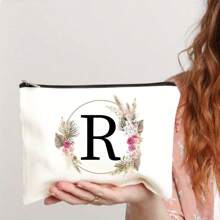 Bolsa de maquiagem com estampa floral e de letras chique de outono - Bolsa de cosméticos de lona reutilizável e moderna com grande capacidade Bolsa de armazenamento de viagem para mulheres Bolsas de grife, bolsa de cosméticos de viagem portátil personalizada com zíper, ideal para bolsa de festa de casamento e presente feminino, bolsa de papelaria escolar, presente de festa Bolsa de maquiagem para itens essenciais de viagem Bolsas de maquiagem Organizador de maquiagem Organizador de maquiagem Armazenamento de maquiagem Bolsa de maquiagem Bolsa de maquiagem - Branco - Ver 25