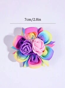 2个海军蓝花朵发夹，女士及女孩蓝色布艺花朵鳄鱼夹，白色花朵装饰，可爱花朵发夹，时尚发饰 - 彩色 - 查看 4