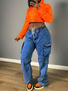 Chicsale Women's Mid-Waist Straight Jeans Fashion Jeans - 深色水洗藍 - 查看 2