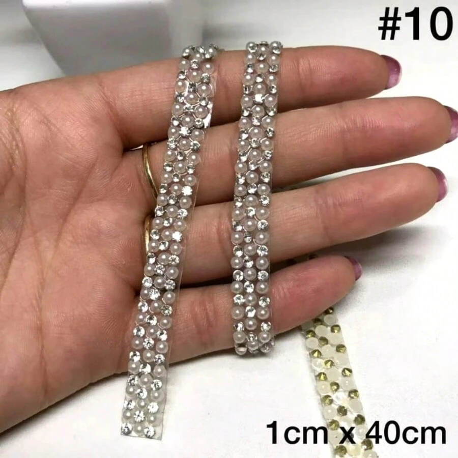 Stass Iron-On Strip Tape Clothing Applique With Crystal Predaria - 型號#10 - 查看 1