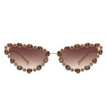 Cat Eye Sunglasses Rhinestone Embellished Luxury Frame With Polarized UV Mirrored Lenses, Glamorous Women's Designer Glasses For Women's Luxury Vibes, Evening Events, Celebrations, Weddings And Red Carpet Looks - 棕色 - 查看 1