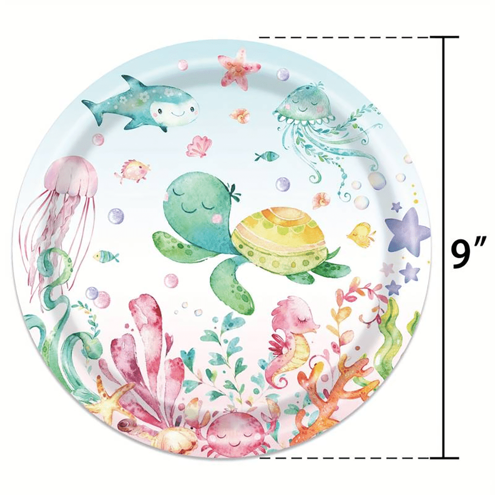 Set de 10 piezas de suministros para fiesta "Bajo el mar" para fiesta de cumpleaños con tema oceánico, decoraciones de criaturas del mundo submarino, platos, vasos, servilletas y vajilla para 10 invitados, regalos y decoraciones navideñas con tema de vida marina, en oferta
