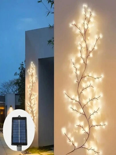 1 st solsimulering trädgrenar, 72 LED varmvita LED utomhusrottinglampor, trädgårdsgårdsvägg, julfest och dekorationsljus, 16 LED batterilåda imiterade trädgrenar, dekorativ vas (två stilar att välja mellan, batterilådamodellen innehåller inte batterier)(500m)