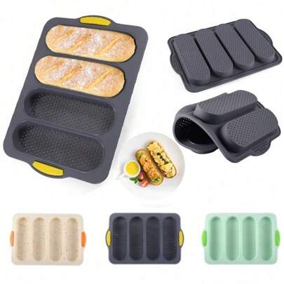 1pc Silicone Baguette Pan 4 Cavity Non-Stick Perforated French Bread Baking Loaf Mold, Heat-Resistant And Easy To Clean Perfect For Homemade Baguettes, Toast, And Cakes Essential Baking Tool For Home Bakers, Ideal Kitchen Gadget And Accessory For Every Kitchen, Available In Three Colors