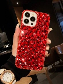 Apple Luxury Bling Rhinestone Encrusted Red Phone Case Compatible With Iphone 11/12/13/14/15/15 Plus/15 Pro/15 Pro Max - Red - View 2