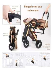 Carreola Para Bebés Con Portabebe, Carriola Para Bebé Bastón - Marrón - Ver 3