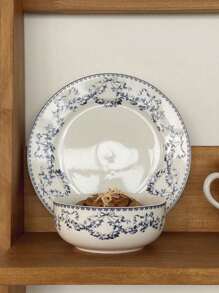Set de 2 tazones de cerámica impresos con flores azul ditsy, tazón minimalista azul ditsy floral para desayuno, postre, avena, arroz, fideos, adecuado para restaurantes, pastelerías, regalo de navidad, artículos escolares