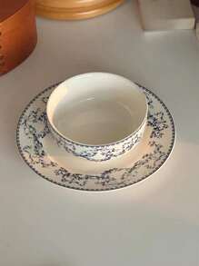 Set de 2 tazones de cerámica impresos con flores azul ditsy, tazón minimalista azul ditsy floral para desayuno, postre, avena, arroz, fideos, adecuado para restaurantes, pastelerías, regalo de navidad, artículos escolares