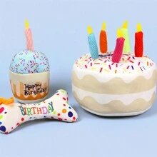 1pc Pet Plush Doll Birthday Cake With Built-In Sound, Cat Pillow Interaction Gift, Dog Boredom Cake, Pet Birthday Party Decor