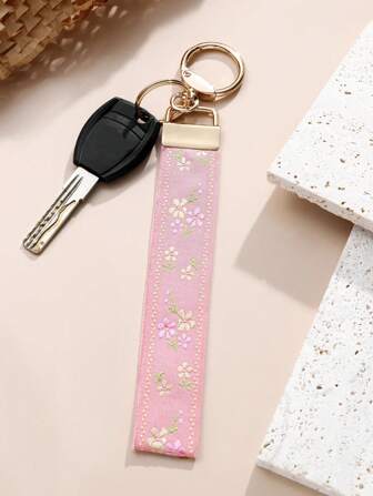 1 件锌合金提花织带钥匙扣和钥匙圈，女士汽车钥匙扣，女士优雅包包吊坠钥匙扣，女士时尚织带钥匙扣，通用钥匙扣，女士时尚钥匙扣（因拍摄灯光和角度可能存在轻微色差，以实际产品颜色为准）