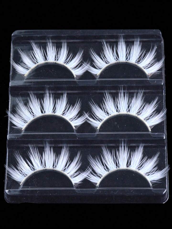 3 Pairs Halloween White Lashes Dramatic Cateye White Color False Eyelashes 3D Natural Wispy Colored Lashes For Cosplay Makeup Party