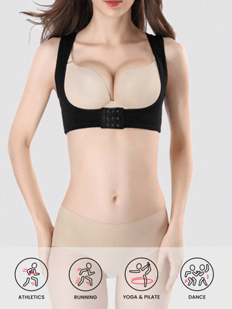 运动户外 1 件装黑色聚拢支撑腰部束腹文胸女士塑身衣腰部训练器紧身胸衣