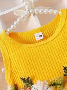 女宝宝时尚腰花网纱拼接优雅可爱无袖连衣裙，夏季 - 黃色 - 查看 3