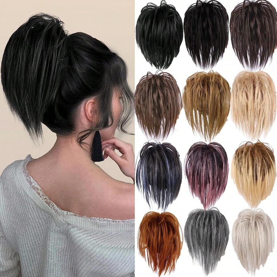 Tóc búi rối 12 inch Kẹp tóc kẹp tóc Tóc búi rối Tóc búi rối Tóc búi rối Tóc búi đuôi ngựa ngắn Tóc nối Kẹp tóc kẹp tóc búi tóc đuôi ngựa cho phụ nữ - Nhiều màu - Xem 1