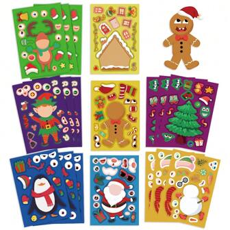 圣诞装饰 8 张/包圣诞雪人企鹅换脸涂鸦贴纸，卡通手工 DIY 拼图贴纸