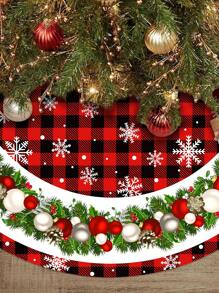 1 pieza Falda para árbol de Navidad de 90/120cm, de franela con estampado a cuadros rojo y negro, con diseño de roten y renos en la nieve, alfombra decorativa para la base del árbol de Navidad, decoración del hogar, la habitación y fiestas navideñas, adorno de Navidad, regalo decorativo para la Navidad 2024 y el Año Nuevo 2025