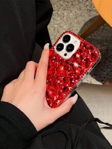 Apple Luxury Bling Rhinestone Encrusted Red Phone Case Compatible With Iphone 11/12/13/14/15/15 Plus/15 Pro/15 Pro Max - Red - View 4