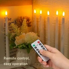 6/12PCS Flameless LED Candles Lights Flickering  Last 5 Days Longer Battery Operated LED Ivory Taper Candles, Unscented Flickering Candles With 10 Keys Remote Timing Warm White Light For Wedding Valentine's Day Halloween Thanksgiving Christmas Decorations - 白色 - 查看 5