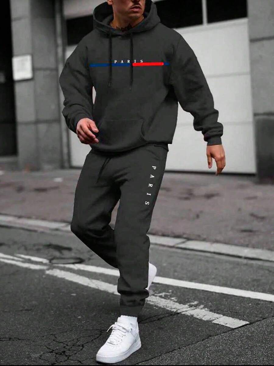 Paris Cold Weather Blouse Kit, Kangaroo Sports Jacket With Pocket, Classic Hooded Sweatshirt + Paris Pants, Men's And Women's Coat, Fashion - 深灰色 - 查看 1
