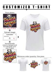PANDA ORANGE Customized Boyfriend Style Men's Loose Breathable Lightweight Comfortable T-Shirt With De-Background Graphic Design To Use Your Own Photo/Logo , Your Favorite Team/Anime/Landscape/Character Picture, Your Own Store Logo , Gift For Couples, Family, Pets, Gifts, Sport Tops Short Sleeve Customizable T-Shirt For Husband Or Boyfriend. - White - View 2