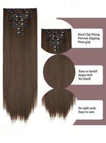 7pcs/Set 16" Clip-In Hair Extensions, Black Straight Long Ombre Synthetic Fiber Wigs For Women