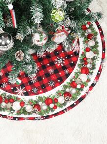 1 pieza Falda para árbol de Navidad de 90/120cm, de franela con estampado a cuadros rojo y negro, con diseño de roten y renos en la nieve, alfombra decorativa para la base del árbol de Navidad, decoración del hogar, la habitación y fiestas navideñas, adorno de Navidad, regalo decorativo para la Navidad 2024 y el Año Nuevo 2025