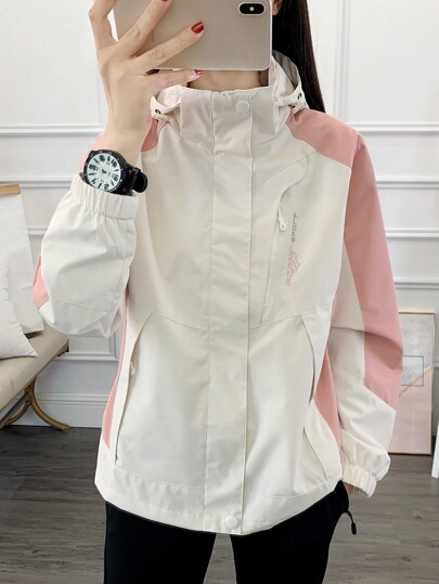 1 件女式拼色春秋风衣，轻便户外运动服防水跑步徒步长袖夹克