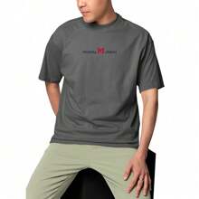 Cotton Casual T-Shirt Printed Logo Small Comfortable Stylish Minimal Logo - 深灰色 - 查看 1