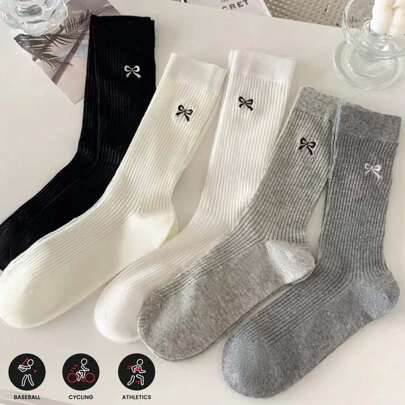 5 Pairs Fashion Transparent Loose Calf Socks Summer Autumn Bow Women's Mid Length Socks Casual Sports Socks
