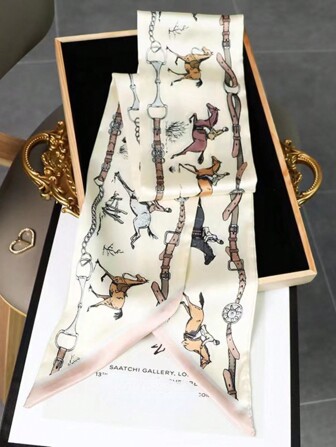 1pc Women Carriage Print Fashion Style Silk Scarf Bandana,Hair Band,Head Band Ideal For Dressing Up Your Look