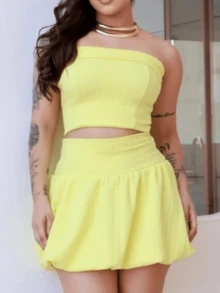 Balloon, Cropped And Skirt Set - 黃色 - 查看 3