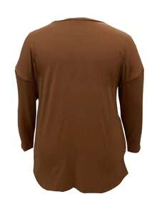 Plus Size Solid Color Casual Top With Pocket - Brown - View 3