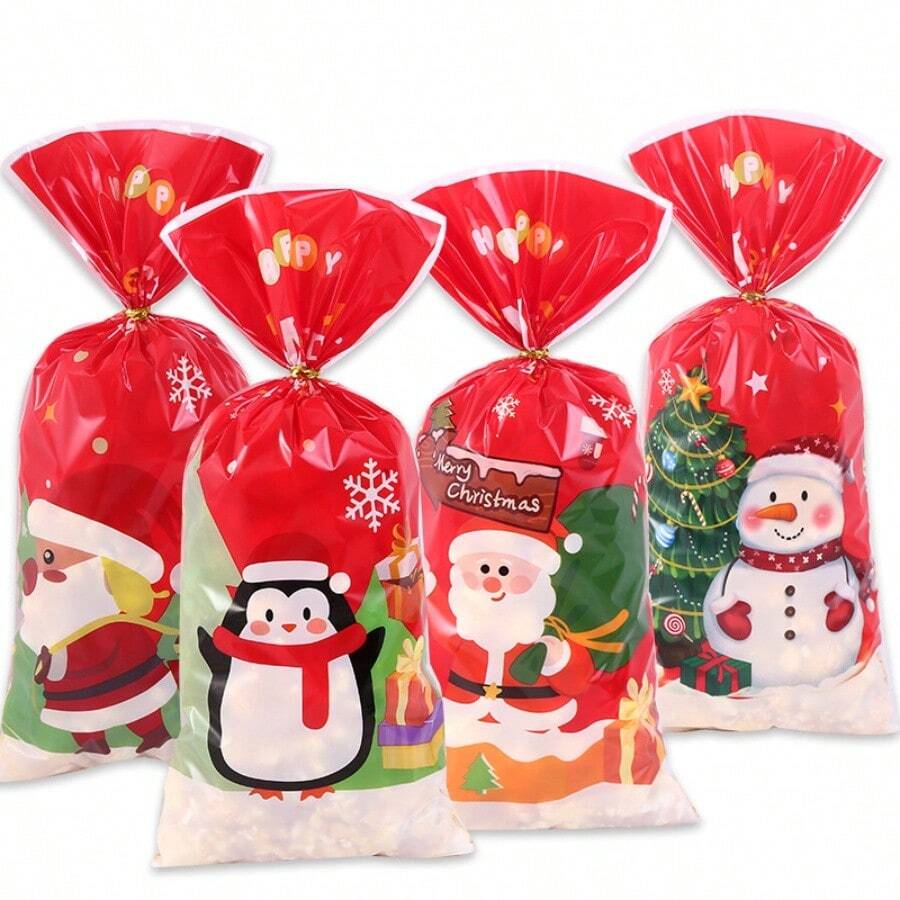 50pcs Christmas OPP Gift Bags Santa Claus Candy Cookie Popcorn Drawstring Bags Christmas Decorations Christmas Decor Christmas Gifts Christmas Party Supplies Christmas Gift Bags Christmas Bags Christmas Stickers - Four Color Mixing - View 1