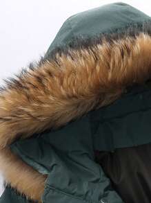 Men's Simple Solid Color Warm Hooded Shearling Collar Long Sleeve Multi-Pocket Thick Coat