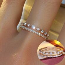 1pc Fashionable Versatile Double-Layer Zirconia Gold-Plated Ring, Women's Holiday Gift Jewelry - Gold - View 4