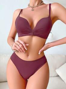1 set Sous-vêtements pour festival de musique électronique, culotte triangle taille basse de couleur unie, soutien-gorge sans fil, convenant pour le port extérieur, les maillots de bain, les tenues de plage. Ensemble de 2 pièces pour femmes