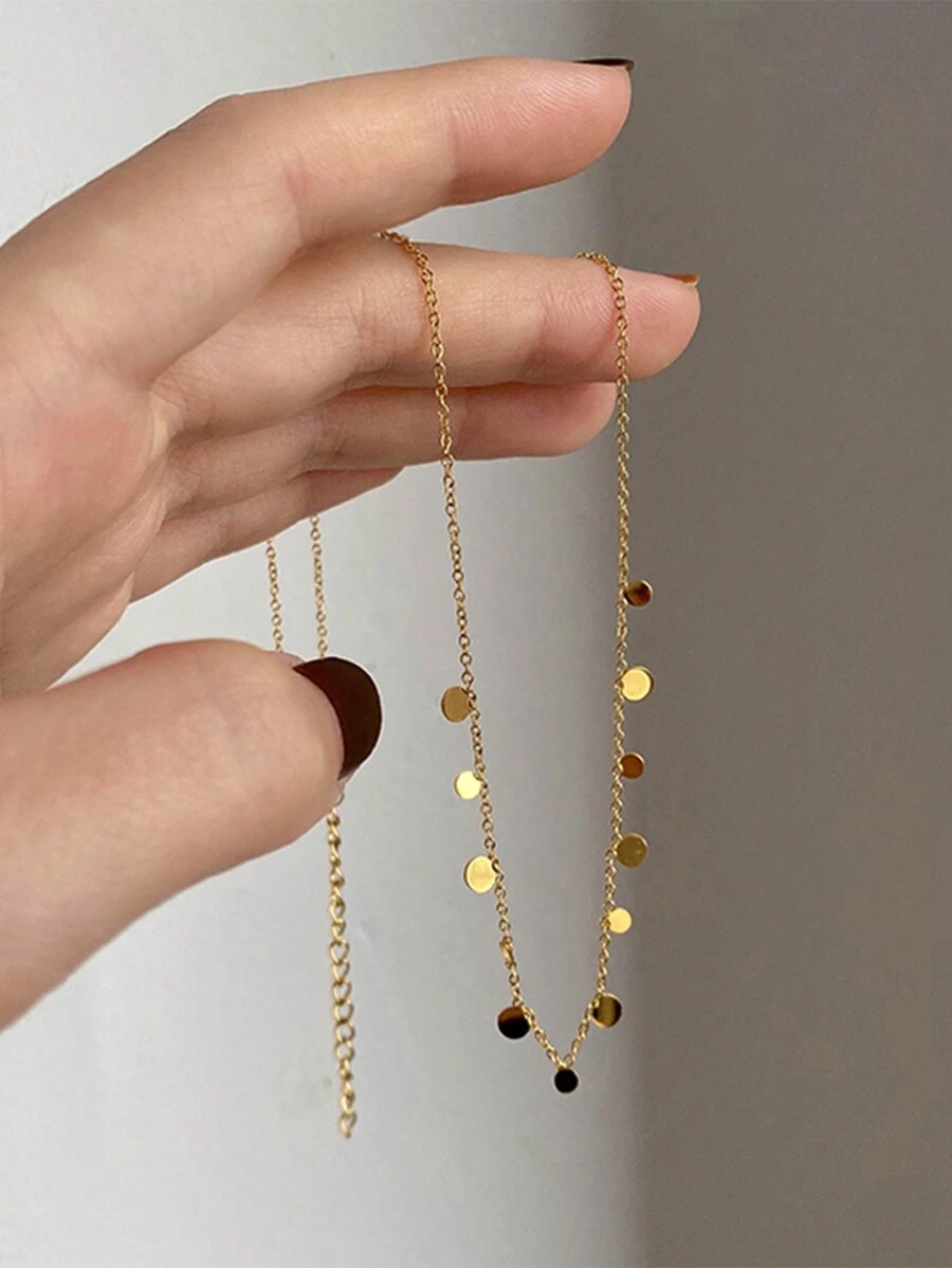 Nooxian 1pc Versatile Stainless Steel Necklace, Minimalist Luxury Design Delicate Clavicle Chain, Sweater Chain, New Fashion Accessory For Women