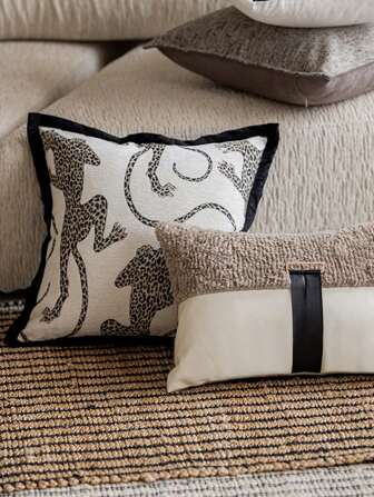 1 件简约美洲虎刺绣靠垫套，现代北欧风格抱枕套，适用于客厅、卧室、沙发、床