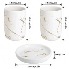 Cream Bathroom Accessories Set, 4-Piece Ceramic Bathroom Decorative Accessories, European Style Set Includes Lotion Dispenser, 2 Glasses And Soap Dish For Bathroom Decor, Countertop Vanity Organization - trắng - Xem 7