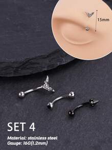 3Pcs/Set Punk Goth 16g Eyebrow Ring Cross Spider Ghost Curved Barbell Cartilage Tragus Eyebrow Piercing Jewelry Mushroom Eye Labret Lip Jewelry Heart Devil Daith Tragus Rook Helix Earring Navel Small Belly Button Ring Eyebrow Lip Studs For Women Men Daily Party Wear