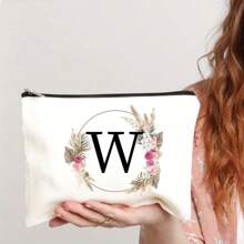 Bolsa de maquiagem com estampa floral e de letras chique de outono - Bolsa de cosméticos de lona reutilizável e moderna com grande capacidade Bolsa de armazenamento de viagem para mulheres Bolsas de grife, bolsa de cosméticos de viagem portátil personalizada com zíper, ideal para bolsa de festa de casamento e presente feminino, bolsa de papelaria escolar, presente de festa Bolsa de maquiagem para itens essenciais de viagem Bolsas de maquiagem Organizador de maquiagem Organizador de maquiagem Armazenamento de maquiagem Bolsa de maquiagem Bolsa de maquiagem - Branco - Ver 24