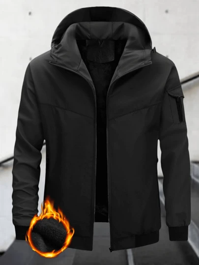 户外运动休闲连帽夹克带口袋，保暖内衬厚风衣，适合春季、秋季、冬季、父亲节