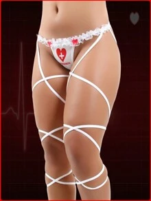 Satin Nurse Thong With Leggings Sexy Lingerie Women's Sensual Panties - 白色 - 查看 1