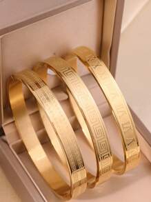 3 件经典花卉图案不锈钢袖口手链，适合女士，时尚休闲装，适合度假、周年纪念、节日礼物 - 金黃色 - 查看 7