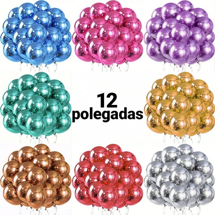 Balão Bexiga Cromado 12 Polegadas Diversas Cores Balao Premium Resistente 50 unidades