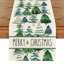 Merry Christmas Table Runner, Christmas Tree Kitchen Dining Table Decor, Flowers Table Placemat Winter Holiday Farmhouse Home Decoration Indoor Outdoor Party Supply Holiday Hanppy New Year Gift - Multicolor - View 28